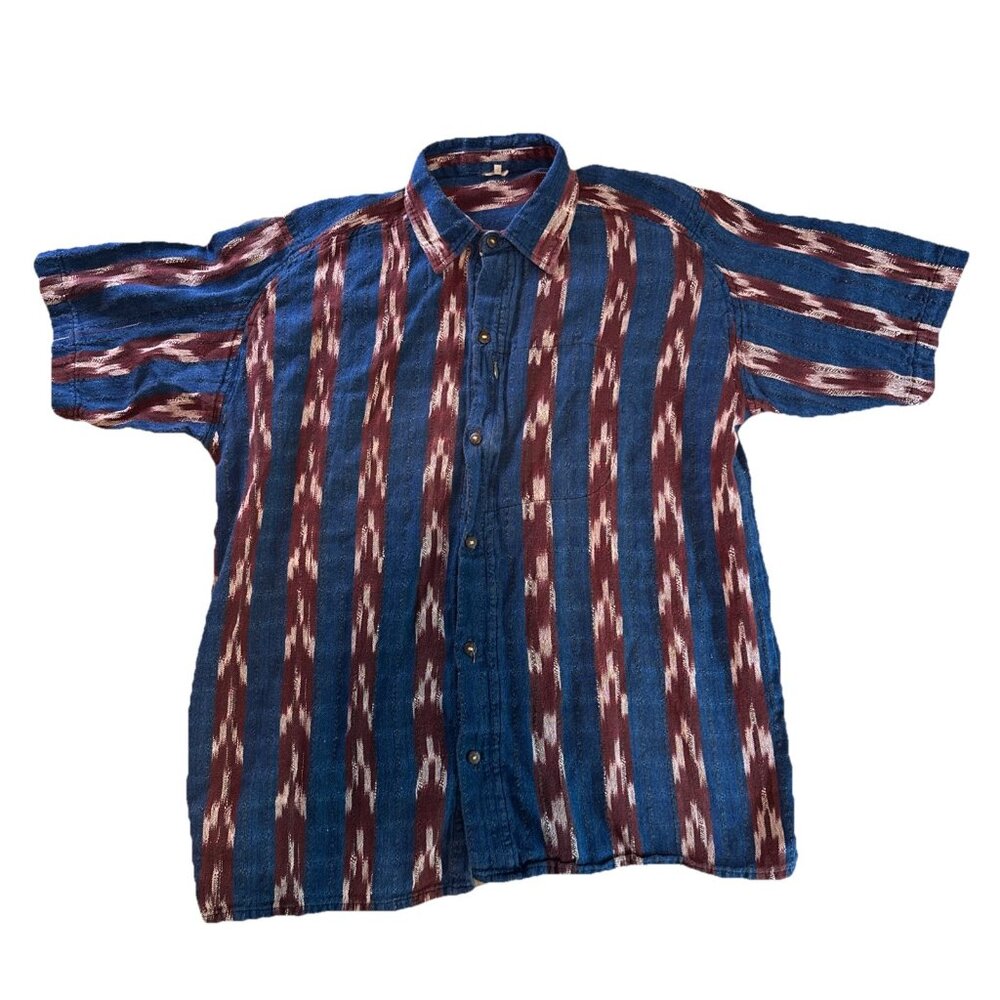 Vintage Casual Shirt Size XL 70s 80s 90s Western Unbranded Navy Maroon Pattern